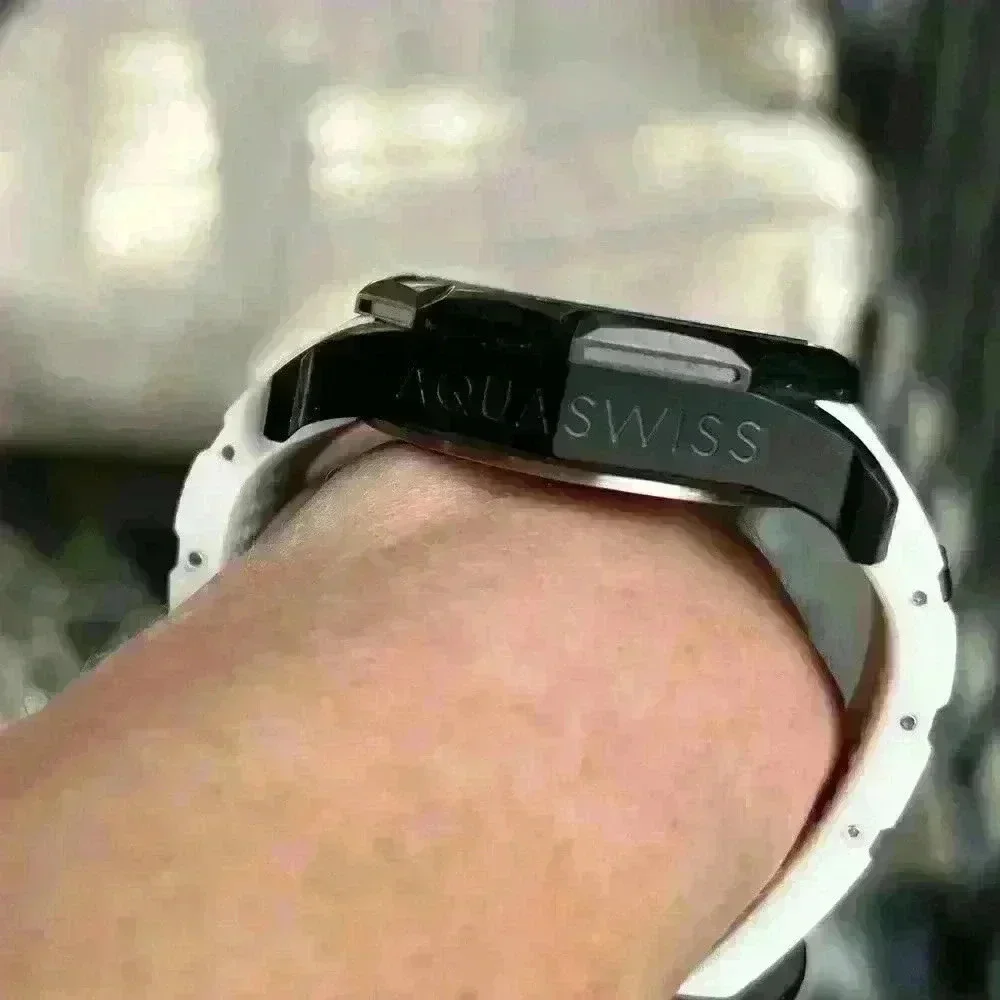 AQUASWISS Unisex Vessel G Black & White Rubber band Swiss Ronda Watch